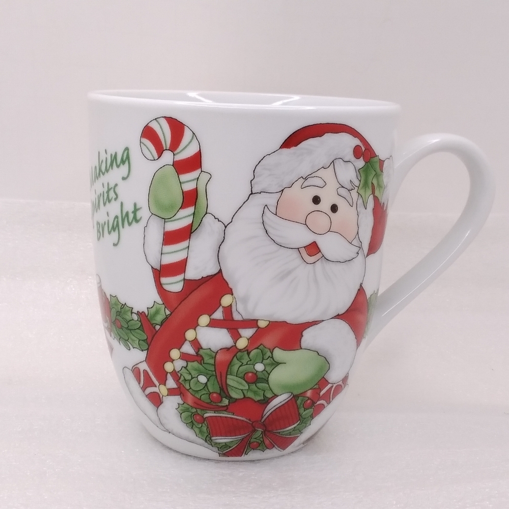 Fitz & Floyd Santa MUG Christmas 'Making Spirits Bright' 12 oz Cup Candy Cane - Picture 12 of 12